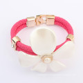 Trendy big flower ladies leather fashion bracelet